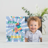 Invitation Piñata Anniversaire Fête Bleue Photo mexicaine (Debout devant)