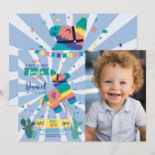 Invitation Piñata Anniversaire Fête Bleue Photo mexicaine (Devant / Derrière)