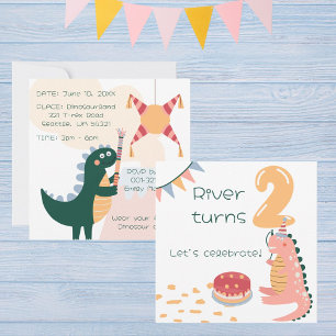 Invitation Piñata d'anniversaire dinosaure fantaisiste âge 2