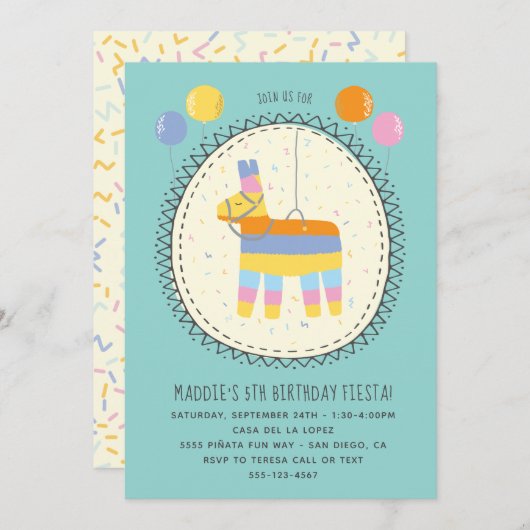 Invitation Piñata Mexicaine Fête d'anniversaire (Devant / Derrière)