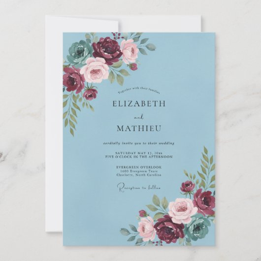 Invitation Pinceau de Fleur Bleue pour Mariage (Devant)