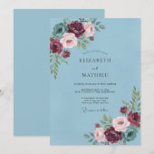 Invitation Pinceau de Fleur Bleue pour Mariage (Devant / Derrière)