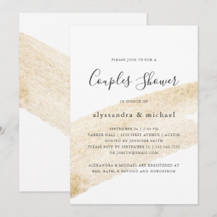 Invitation Pinceau minimaliste Douche Faux Gold Stripe Coup