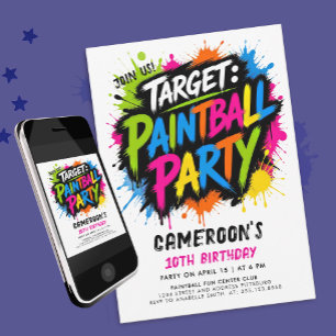Invitation Pinceau rose chaud de paintball amusant Typo éclab