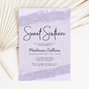 Invitation Pinceau Violet Lavande Paillettes Sweet 16