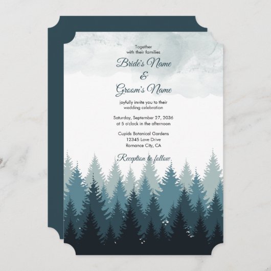 Invitation Pine Arbre Aquarelle Forêt Mariage rustique (Devant / Derrière)