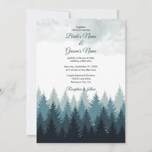 Invitation Pine Arbre Aquarelle Forêt Mariage rustique (Devant)