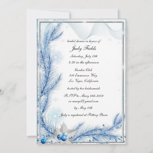 Invitation Pine bleue Mariage de Noël d'hiver Fête des mariée (Devant)