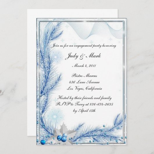 Invitation Pine bleue Mariage de Noël d'hiver Fiançailles (Devant / Derrière)