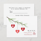 Invitation Pine Bough & Hearts Valentine's Wedding R.S.V.P. (Devant / Derrière)