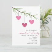 Invitation Pine Bough & Pink Hearts Valentine's Party Invitat (Debout devant)