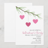 Invitation Pine Bough & Pink Hearts Valentine's Party Invitat (Devant / Derrière)