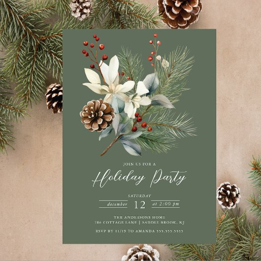 Invitation Pine Branch Winter Botanical Holiday Party
