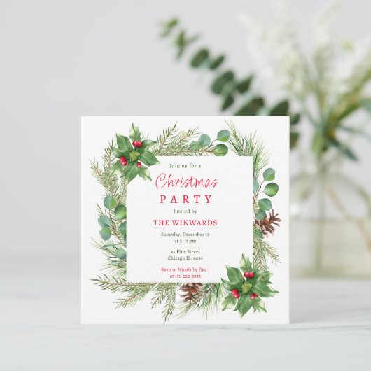 Invitation Pine Branches et Berries fête de Noël (Debout devant)
