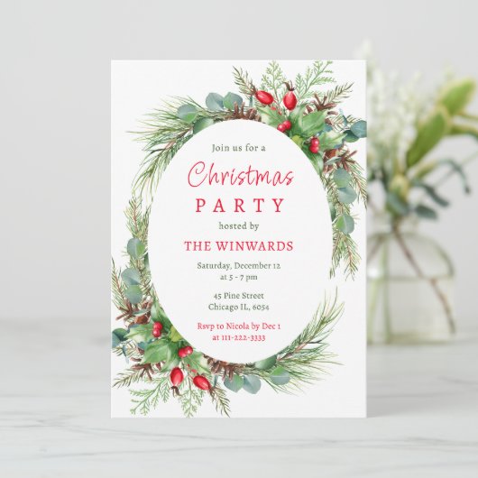 Invitation Pine Branches et Berries fête de Noël (Debout devant)