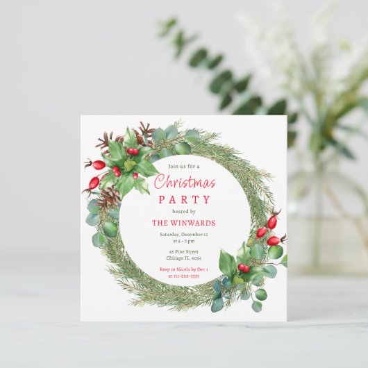 Invitation Pine Branches et Berries fête de Noël (Debout devant)