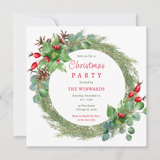 Invitation Pine Branches et Berries fête de Noël (Devant)