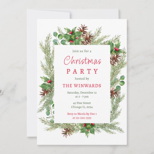 Invitation Pine Branches et Berries fête de Noël (Devant)