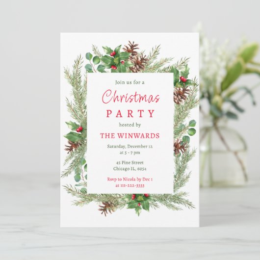 Invitation Pine Branches et Berries fête de Noël (Debout devant)