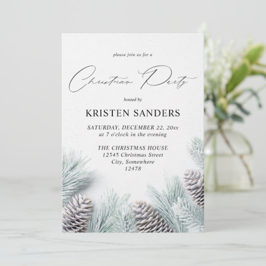 Invitation Pine Cone & Fête de Noël de neige (Debout devant)