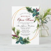 Invitation Pine Cone Holly Frame Noël FÊTE OUVERTE MAISON (Debout devant)