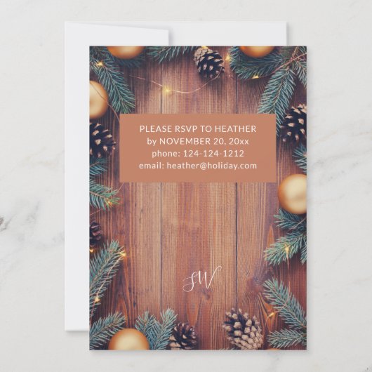 Invitation Pine Cone & Or Ornement de Noël Rustique (Dos)