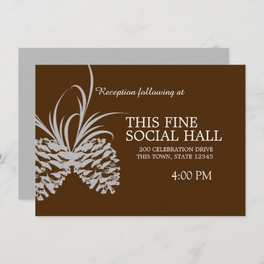 Invitation Pine Cone Silhouette Brown et mariage argenté (Devant / Derrière)