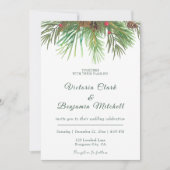 Invitation Pine Cone vert rustique Noël Mariage d'hiver (Devant)