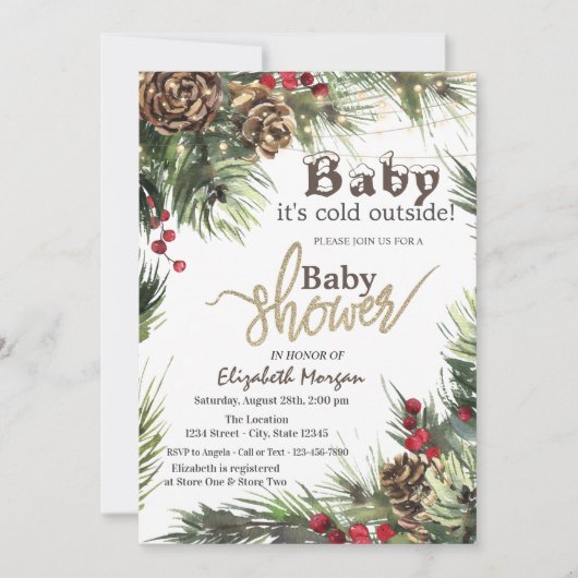 Invitation Pine Cônes, Arbre Branches Baby shower (Devant)