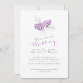 Invitation Pine cônes art violet gris hiver mariage invitatio (Devant)