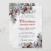 Invitation Pine Cônes Branche Russe Dîner de Noël (Devant / Derrière)