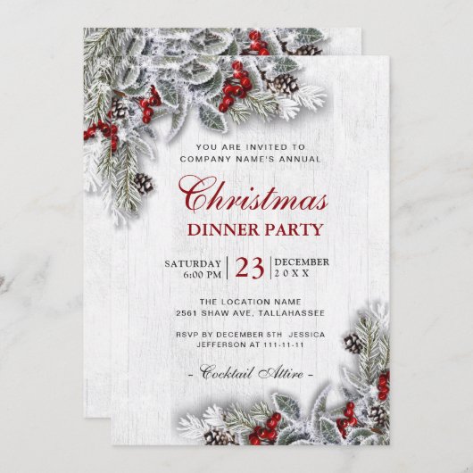 Invitation Pine Cônes Branche Russe Dîner de Noël (Devant / Derrière)