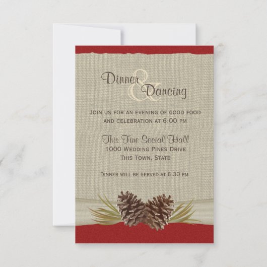 Invitation Pine Cones et Burlap Réception rouge (Dos)