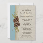 Invitation Pine Cones et Burlap Winter Blue Mariage (Dos)