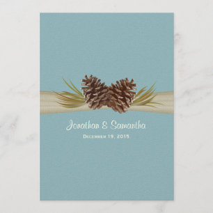 Invitation Pine Cones et Burlap Winter Blue Mariage