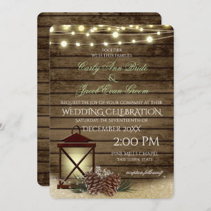 Invitation Pine cônes et lanterne feux rustiques en bois d'éc