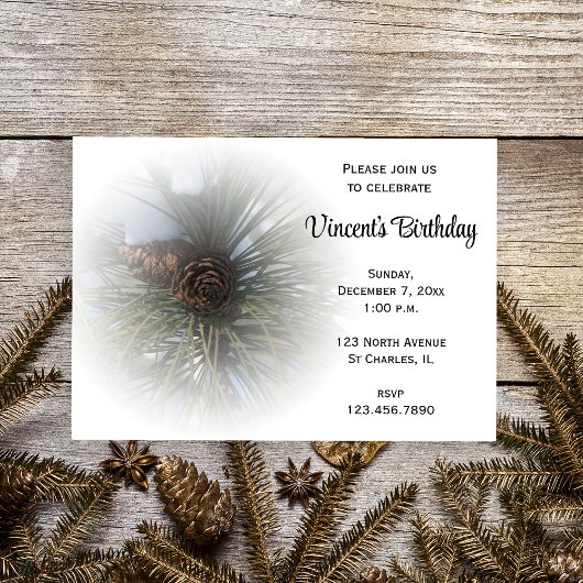 Invitation Pine Cones Fête d'anniversaire hivernale