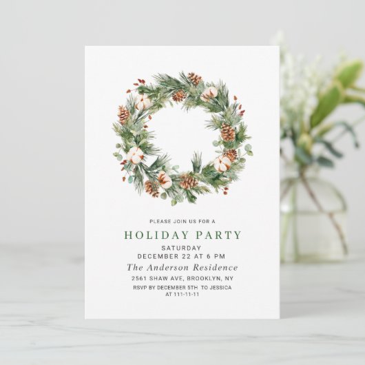 Invitation Pine Cones Fir Wreath Fête Noël (Debout devant)