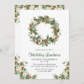 Invitation Pine Cones Fir Wreath Noël Déjeuner (Devant / Derrière)