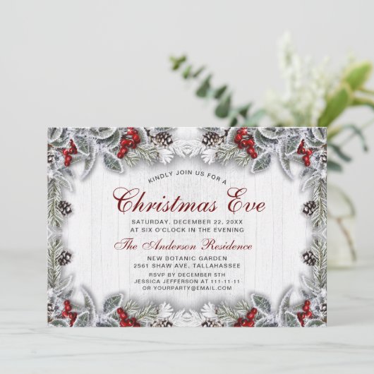 Invitation Pine Cones Holly Berry Branche Rustique Noël Révei (Debout devant)