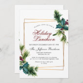 Invitation Pine Cones Holly Frame Noël Déjeuner de Noël (Devant / Derrière)