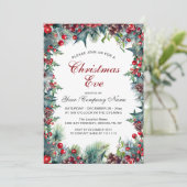 Invitation Pine Cones Holly Wreath Christmas Eve Party (Debout devant)