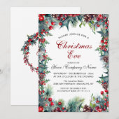 Invitation Pine Cones Holly Wreath Christmas Eve Party (Devant / Derrière)