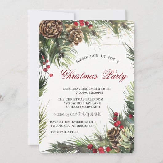 Invitation Pine Cones, Pine Tree Branches Fête de Noël (Devant)