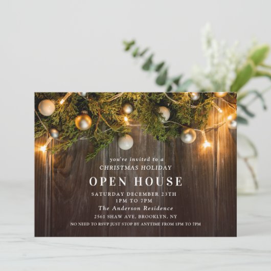 Invitation Pine Cones Rustique Maison ouverte de Noël (Debout devant)
