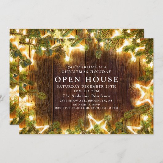 Invitation Pine Cones Rustique Maison ouverte de Noël (Devant / Derrière)