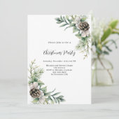 Invitation Pine cônes verts feuille Noël (Debout devant)