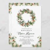 Invitation Pine Cones Wreath CHRISTMAS Holiday Open House (Devant / Derrière)