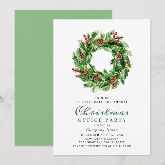 Invitation Pine Cones Wreath Corporate Christmas Party (Devant / Derrière)