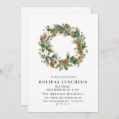 Invitation Pine Cones Wreath NOËL VACANCES DÉJEUNER (Devant / Derrière)